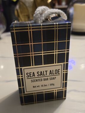 Sea Salt Aloe Scented Bar Soap — Navy & Gold Packaging